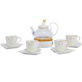 Luxury tea pot set ceramic cups and saucer with glass tea pot coffee and tea cup